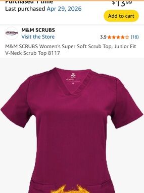 Two size Large, Smart Scrubs Women's V-Neck Scrub Top - Wine color M&M SCRUBS Wo